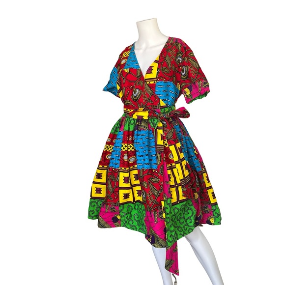 NEW Mae Otti Wrap Dress Short Sleeve Colorful Maximalist Cotton Size Large - Picture 10 of 10